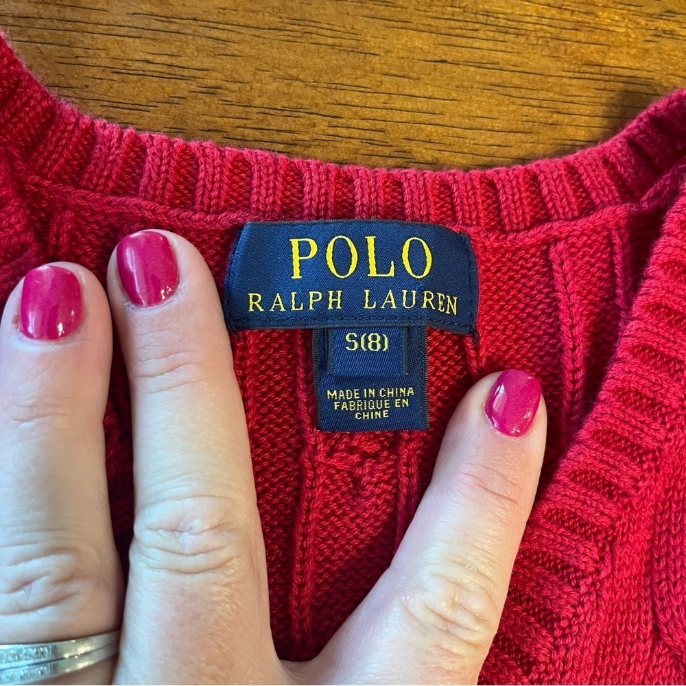 Polo by Ralph Lauren V-Neck Red Sweater Vest cable knit 100% cotton size small 8 - Picture 2 of 5